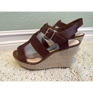Clarks MARITSA 95 GLAD TAN Women's Leather Platform Wedge Sandals 49296 Size 8.5